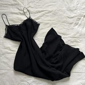 Vintage gothic glam beaded Black lace detail maxi slip dress spaghetti straps